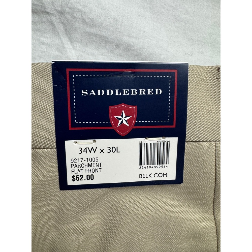 Saddlebred Mens Comfort Waist Straight Fit Dress Pants Parchment Beige 34x30 NEW - Picture 3 of 16